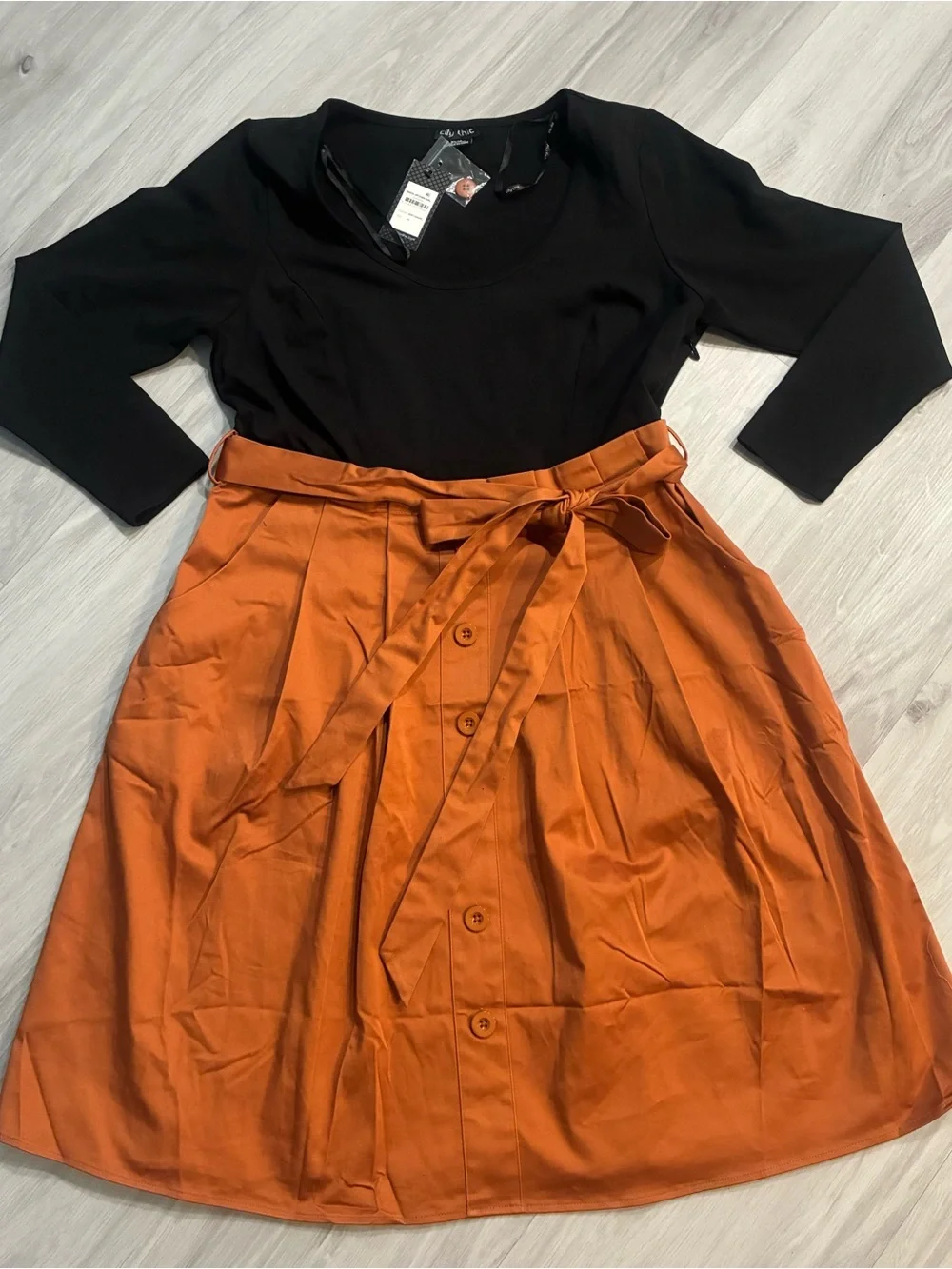 City chic‎ Button-Front Midi Skirt with Self-Tie Waist in Rust